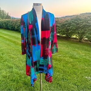 Lior gold Paris multicolored stretch lace mesh waterfall cardigan high l…